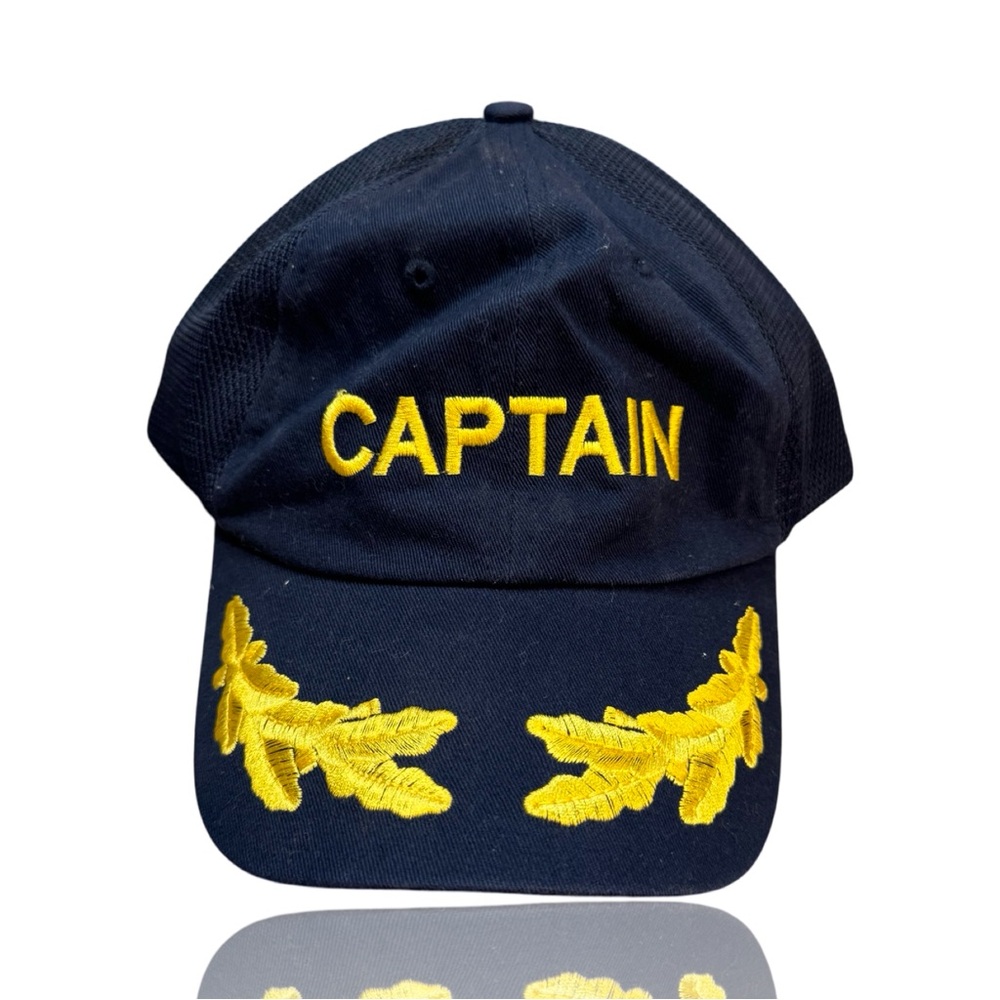 Vintage Style CAPTAIN Trucker Hat: Navy Blue Snapback: OSFM: GUC: Yaught Style